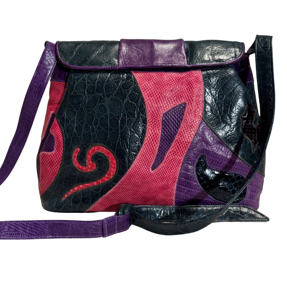 Vintage Sharif Multicolor Patchwork Exotic Leather Shoulder Bag – Rare 80s/90s - Picture 5 of 10